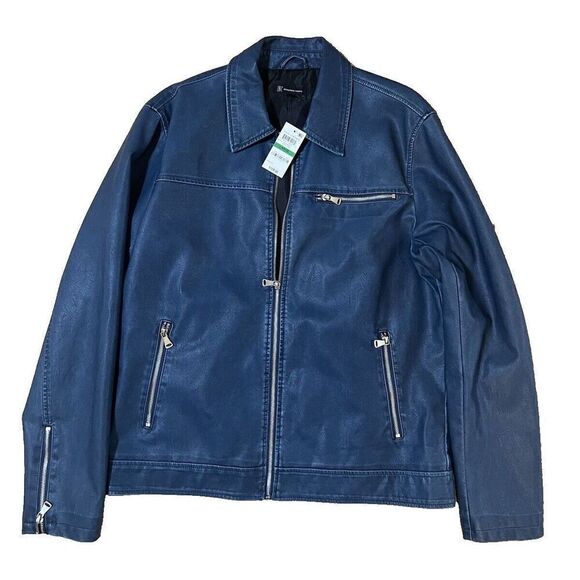 INC "Aqua Lake" Faux Leather Womens Large Zip Front Mid-Length Moto Jacket NWT - Picture 1 of 7